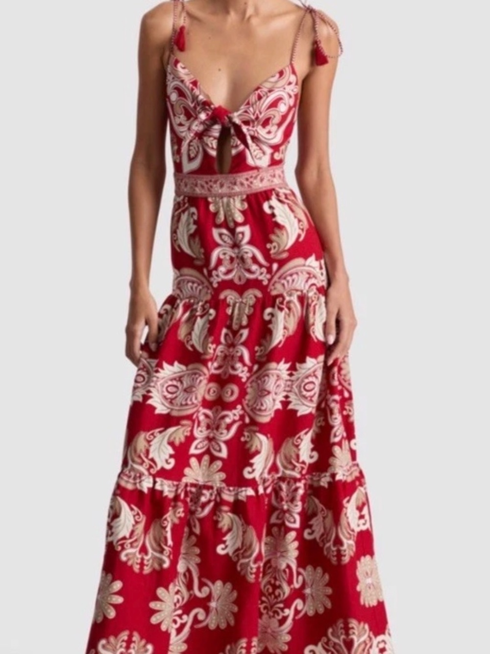 Alice + Olivia Minka Red  Maxi Dress Shoulder Ties Serenade Dark Cherry NWT 10 - Picture 3 of 12